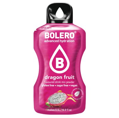 BOLERO - Dragon Fruit Flavored, Sugar Free and Low Calorie Powdered Drink Mix, Makes 16oz for Strong Flavor or 32oz for Mild Flavor, 36 Small Sachet Singles-To-Go - Europe's Favorite Drink Mix