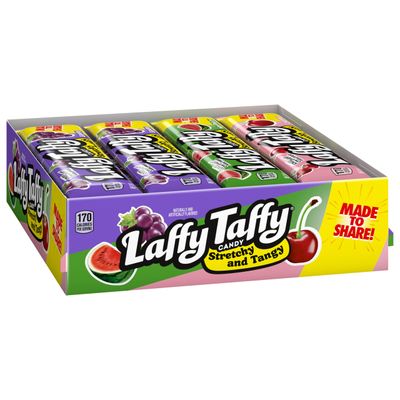 Laffy Taffy Stretchy &amp; Tangy Variety Candy Box, Grape, Watermelon, and Cherry Flavors, 1.5 Ounce Bars (Pack of 24)