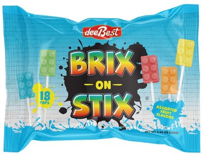 Brix On Stix | Brick Building Party Lollipop Suckers | Assorted Fruit Flavors Candy | 18 Count | Great for Birthday Parties, Holiday Giveaways, Party Favors, School Treats