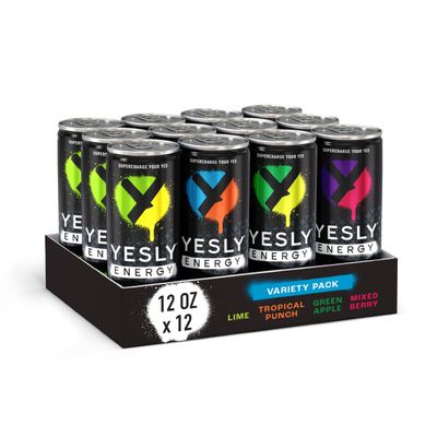 Yesly Energy - All Natural Clean Energy Drink - Zero Sugar Functional Energy - 114mg of Green Tea Extracted Caffeine Per Serving - Variety Pack, 12 Fl Oz (Pack of 12)