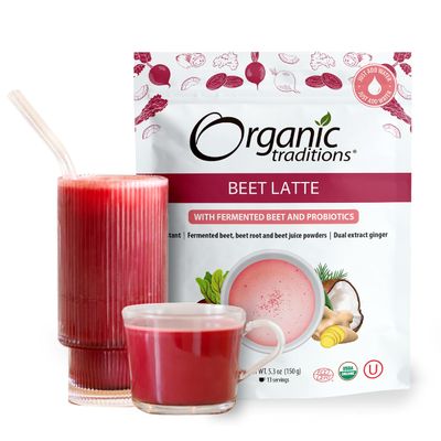 Organic Traditions Beet Latte with Fermented Beetroot Instant Dairy Free Superfood Latte for Energy Pink Drink Instant Tea Latte,150g/5.3oz Bag