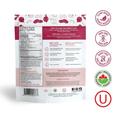 Organic Traditions Beet Latte with Fermented Beetroot Instant Dairy Free Superfood Latte for Energy Pink Drink Instant Tea Latte,150g/5.3oz Bag