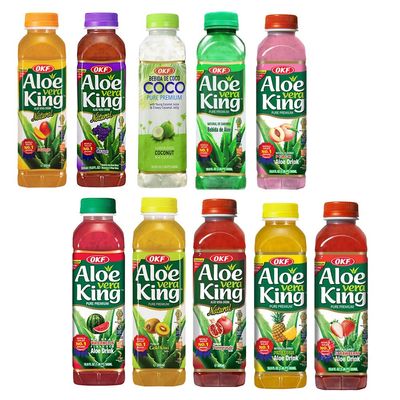 OKF Aloe Vera King Drink, Flavors includes Coco, Original, Grape, Mango, Pineapple, Watermelon, Pomegranate, Gold Kiwi, Peach, and Strawberry (10 flavor variety pack, 10)