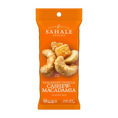 Sahale Snacks Tangerine Vanilla Cashew-Macadamia Glazed Mix,1.5 oz Grab &amp; Go Bags(18 Packs)Dry-Roasted Deluxe Mixed Nuts with Mangoes &amp; Madagascar Vanilla-Non-GMO,Kosher,&amp; Certified Gluten Free Snacks