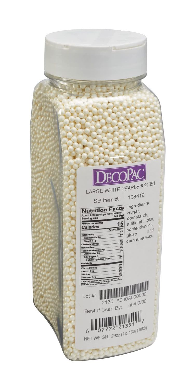 DecoPac White Pearl Grand Nonpareils, Fancy Sprinkles in Handheld Container, Edible Sprinkles For Celebration Cakes, Cupcakes, Cookies and Donuts, 30 Ounces, (21351)