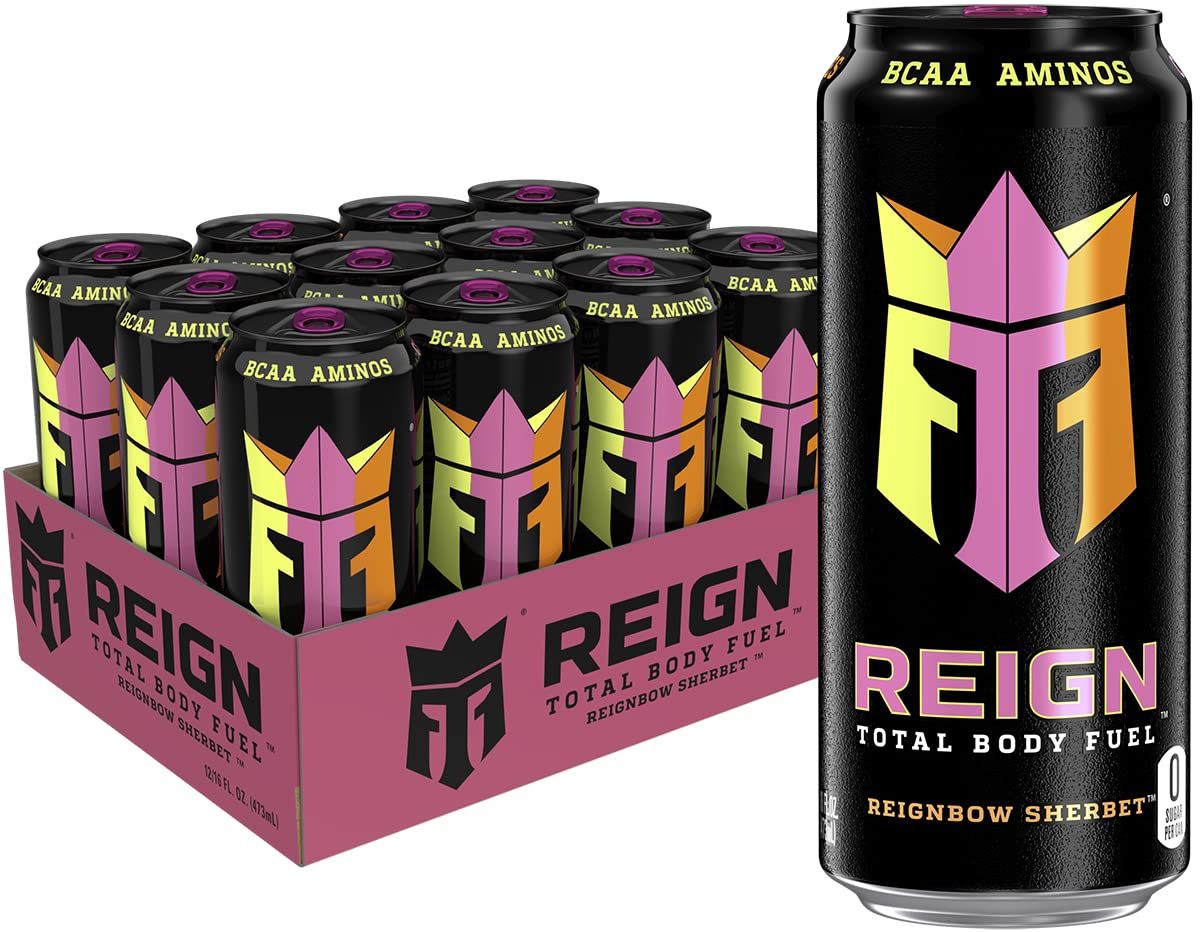REIGN Total Body Fuel, Reignbow Sherbet, Fitness &amp; Performance Drink, 16 Fl Oz (Pack of 12)
