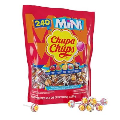 Chupa Chups Mini Lollipop Candy Variety Assortment, 5 Flavors, Holiday Christmas Stocking Stuffers for Adults &amp; Kids, 50.8 oz Bag (240 Suckers)