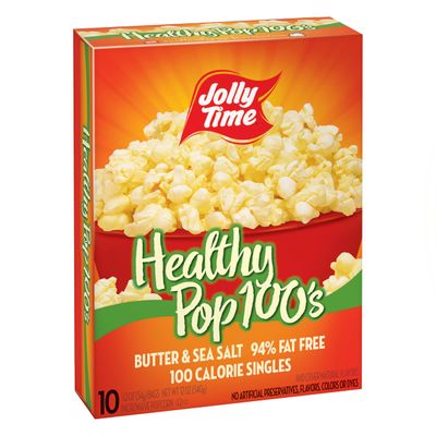 Jolly Time Healthy Pop Microwave Popcorn, 1.2oz Personal Bag, 10 Bags Per Carton (Healthy Pop 100&#39;s - Butter &amp; Sea Salt,1.2 Ounce (Pack of 10))