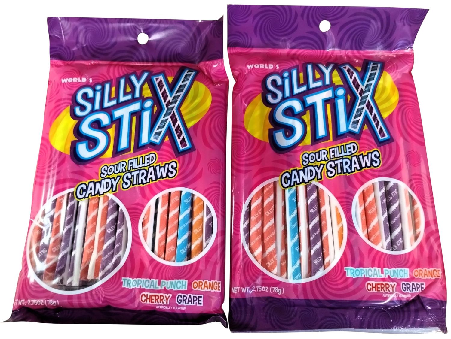 Sour Filled Candy Straws - 5.5 oz of Sour Tropical Punch Orange Cherry Grape Powder Candy Straws