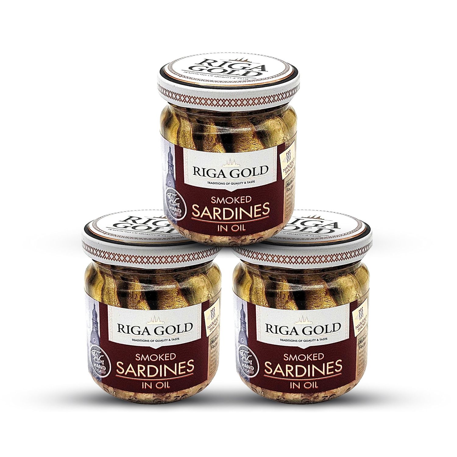 Riga Gold Smoked Sardines in Oil, 100g Jar (3 Pack) Kosher Certified (Pack 3)