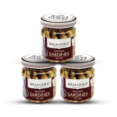 Riga Gold Smoked Sardines in Oil, 100g Jar (3 Pack) Kosher Certified (Pack 3)