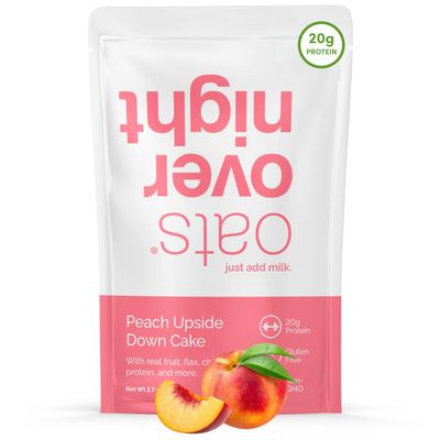 Oats Overnight - Peach Upside Down Cake - 20g Protein, High Fiber Breakfast Shake - Gluten Free, Non GMO Oatmeal (2.7 oz per meal) (16 Pack)