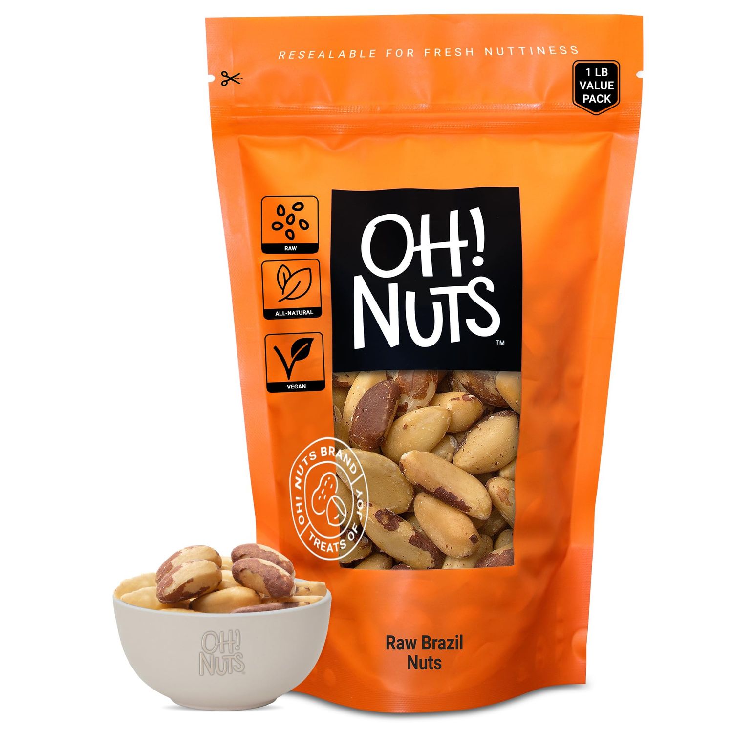 Brazil Nuts | Raw - 100% Natural | 1 lb | Whole Unshelled Premium Brazil Nuts | Packed in New York Zip-Seal Bag for Exceptional Freshness by Oh Nuts