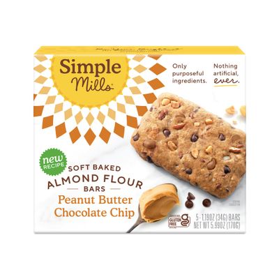 Simple Mills Almond Flour Snack Bars, Peanut Butter Chocolate Chip - Gluten Free, Made with Organic Coconut Oil, Breakfast Bars, Healthy Snacks, 6 Ounce (Pack of 1)