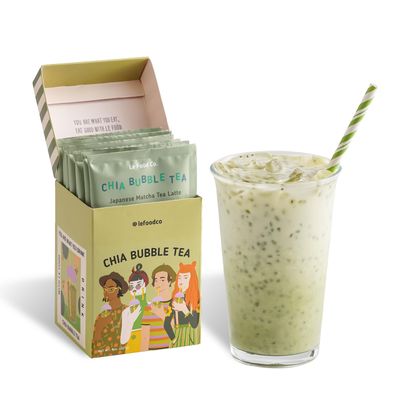 Le Fod 8 Packs Chia Seeds Bubble Milk Tea Powder Mix Kit Clean Label Drink Healthy Instant Bubble Tea Alternative Choice for Bubble Pearl Japanese Matcha Tea Instant Bubble Alternative Matcha Tea