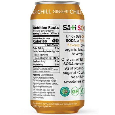 Sati Soda - Organic &amp; Functional, 12 Pack - 40-45 Calories, Only 9 Grams of Organic Cane Sugar, All-Natural Ingredients with Benefits