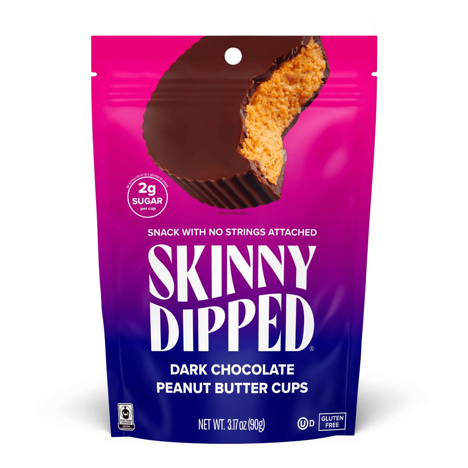 SkinnyDipped Dark Chocolate Peanut Butter Cups, 2g Sugar per Cup, Keto Friendly, Low Carb, Gluten Free, 3.2oz, 4 Pack (24 Cups Total)