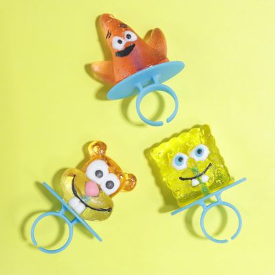 Imaginings 3 SpongeBob Squarepants Decorated Lollipop Rings, Patrick and Sandy, Individually Wrapped Candy for Birthday Party Favor, 18 Count