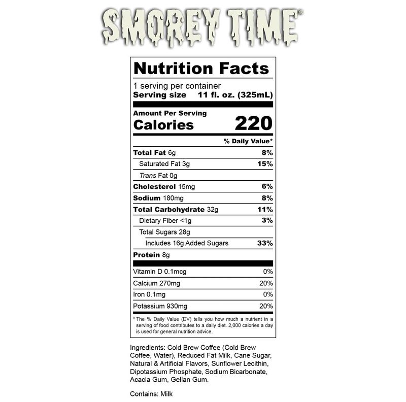 Bones Coffee Company S'morey Time Iced Coffee Latte S'mores Flavored Coffee, 11 Fl Oz Ready To Drink Latte, Cold Canned Coffee Drinks, Coffee On-the-Go (12 Pack)