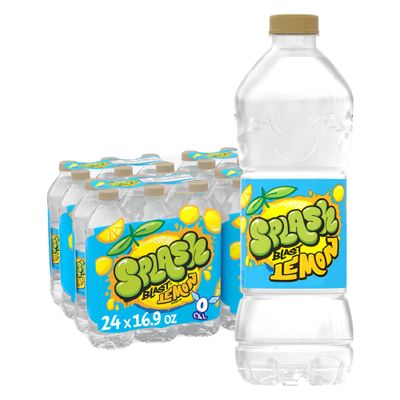 Splash Refresher, Lemon Flavor Water Beverage, 16.9 Fl Oz Plastic Bottles (24 Count)