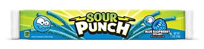 Sour Punch Straws, Sweet &amp; Sour Flavored Soft, Chewy Candy, Tray, Blue Raspberry , 2 Ounce (Pack of 24)