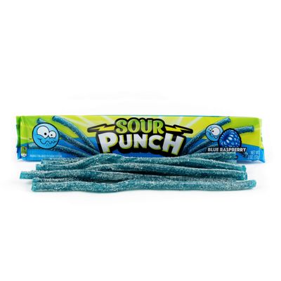 Sour Punch Straws, Sweet &amp; Sour Flavored Soft, Chewy Candy, Tray, Blue Raspberry , 2 Ounce (Pack of 24)