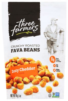 Three Farmers Crunchy Roasted Fava Beans, Zesty Cheddar, Vegan, Gluten Free &amp; Non-GMO, 5 Oz (Pack of 6)