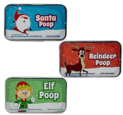 Christmas Poop Mints - Christmas Novelty Candy Mint Tins Gag Gifts (Set Of 3) Funny Christmas Stocking Stuffers Idea For Adults, Teens, Kids
