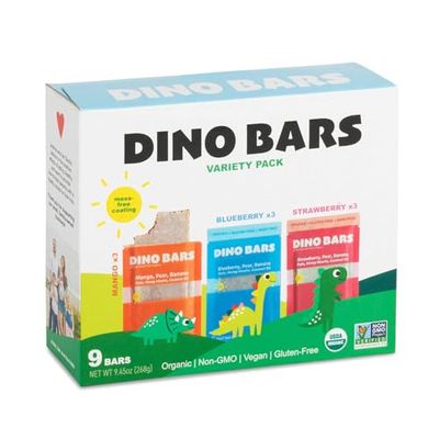 DINO BARS  Organic Fruit Bar for Kids 1  Fruit Oats Hemp Hearts Coconut Oil and Edible Paper Varity 9 Pack