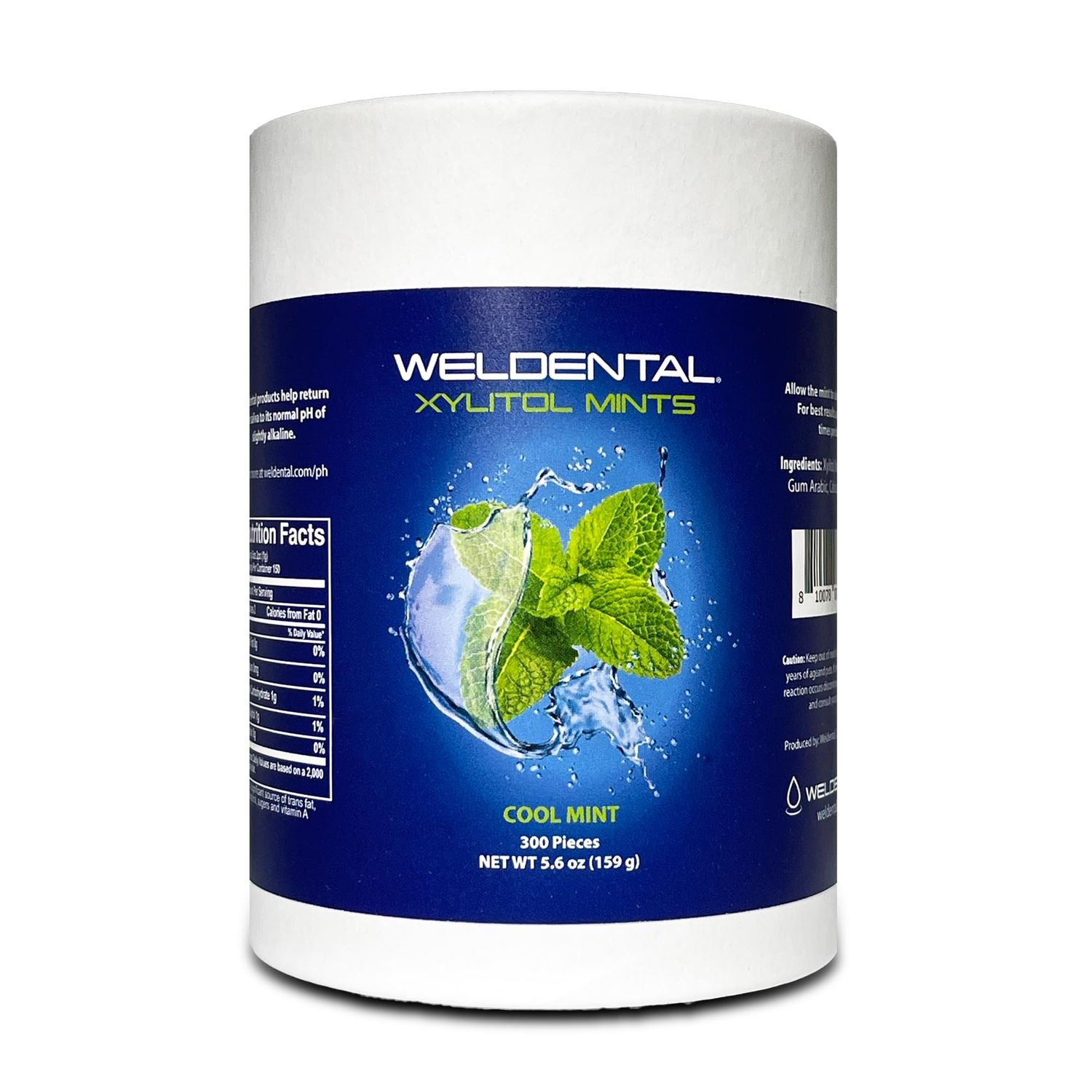 Weldental Xylitol Mints in Plastic Free Packaging, Cardboard tube and Compostable Bag