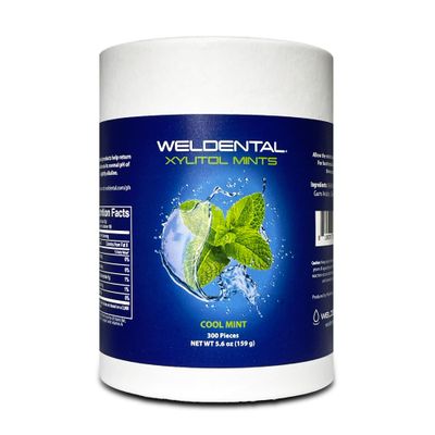 Weldental Xylitol Mints in Plastic Free Packaging, Cardboard tube and Compostable Bag