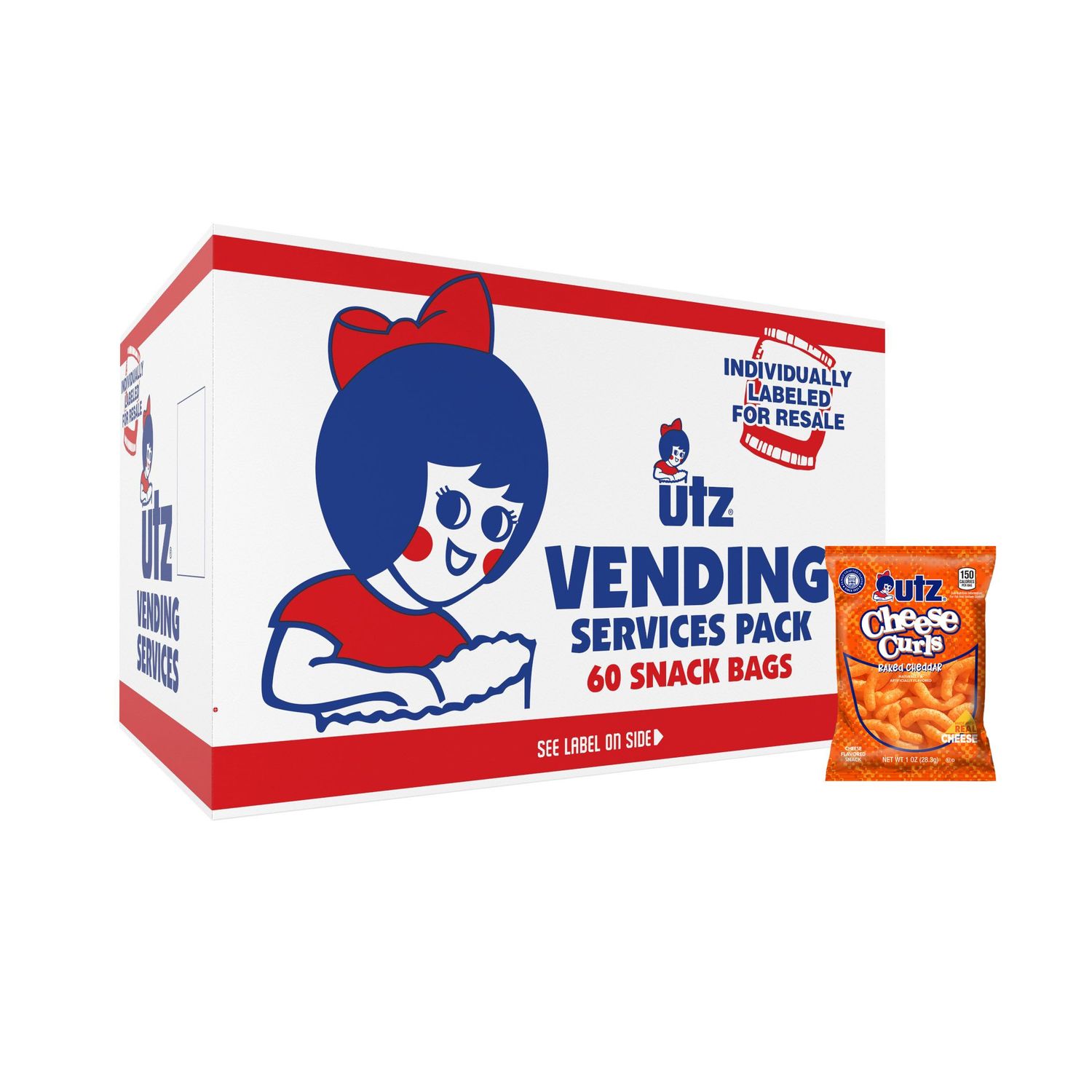 Utz Cheese Curls, Baked Cheddar - 1 oz. Bags (60 Count) - Made with Real Cheese, Crunchy Individual Snacks to Go, Cholesterol Free, Trans-Fat Free, Gluten Free Snacks