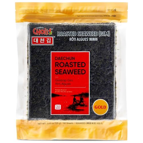 CHOI&#39;s 1(Daechun) Roasted Seaweed, Gim, Sushi Nori - (50 full sheets)- Gold Grade- Vegan, Keto, Gluten Free, Full of Fiber, Vitamin, Mineral, High protein, Omega 3&#39;s- Product of Korea