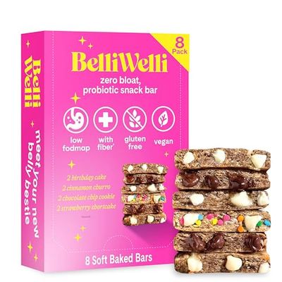 Belliwelli Soft Baked Probiotic Snack Bars | Gluten-Free, Dairy-Free, Vegan, Low-FODMAP | High-Fiber, Healthy &amp; Tasty | Variety (8 Pack)