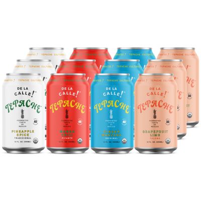 De La Calle Tepache - Naturally Fermented Pineapple Beverage, Antioxidant Rich, Certified Organic, Fermented, Low Sugar (Core Variety Pack) - Sparkling Juice - 12-Pack