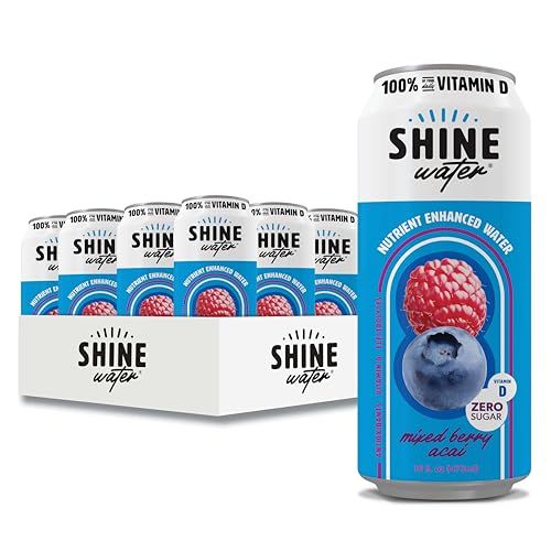 ShineWater Vitamin D Hydration Electrolyte Drink, Acai Mixed Berry 12 Pack, Sugar Free Naturally Flavored Water, Magnesium, Zinc, Vitamin B12, Folic Acid, Plant Based Antioxidants, Low Calorie
