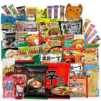 INFINITEESHOP Asian Instant Ramen Variety Pack with Sardines &amp; Free Snacks | 12 Pack Assorted | Student Care Package