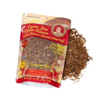 Carne Seca Doa Blanca 16 oz.- Carne Seca - Machacado - Machaca -Shredded Beef Jerky - Beef jerky chew - Kosher Sea Salt Low Sodium, Gluten Free, High Protein, No Carbs, Sugar free, Keto