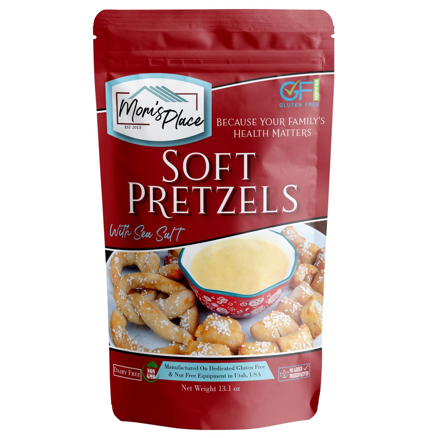 Mom&#39;s Place Gluten Free Soft Pretzels with Sea Salt Mix, Soft Pretzel Making Kit, 1-Pack, Easy to Make, 24 Servings, Non GMO Delicious and Healthy Gluten Free Desserts