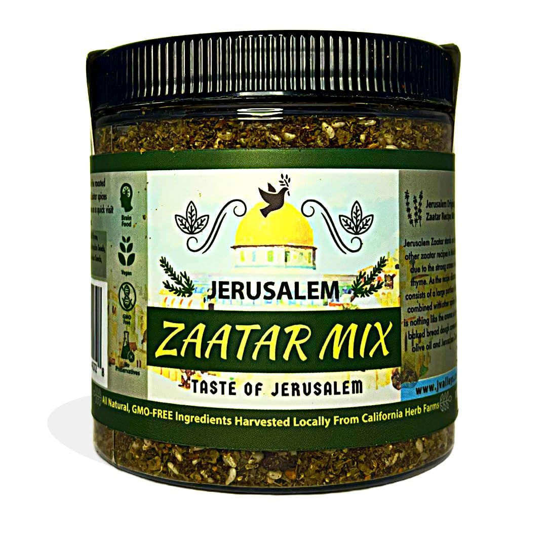 Jerusalem Zaatar Spice Mix Jar by Julians Valleys | Made with Natural Herbs and Pure Sumac | 4OZ | Zataar seasoning Jar| No Preservatives/No Citric Acid - (Za&#39;atar/zatar/zahtar/zahatar)