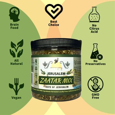Jerusalem Zaatar Spice Mix Jar by Julians Valleys | Made with Natural Herbs and Pure Sumac | 4OZ | Zataar seasoning Jar| No Preservatives/No Citric Acid - (Za'atar/zatar/zahtar/zahatar)