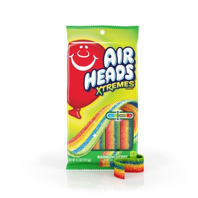 Airheads Xtremes Belts Sweetly Sour Candy, Rainbow Berry, Holiday Christmas Stocking Stuffers for Adults &amp; Kids, Non-Melting, Bulk Party Bag, 4.5 oz (Bulk Pack of 12)