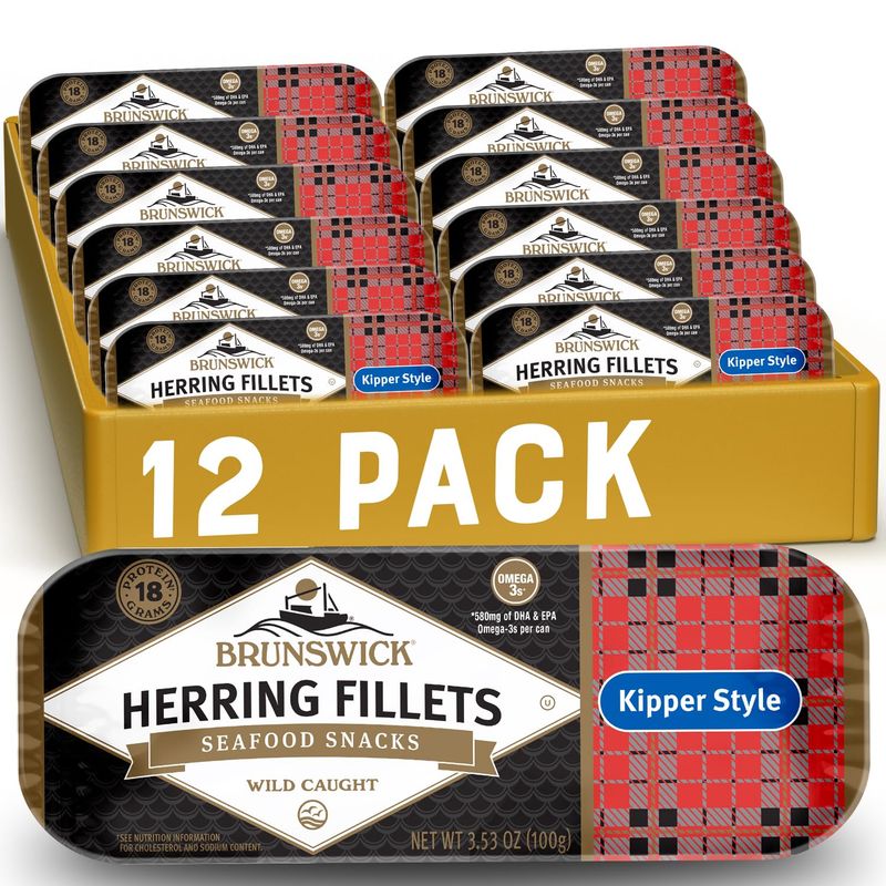 Brunswick Boneless Kipper Style Herring Fillets, 3.53 oz Can (Pack of 12) - 18g Protein per Serving - Gluten Free, Keto Friendly - Great for Pasta &amp; Seafood Recipes
