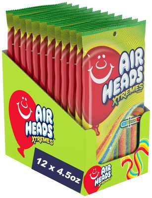 Airheads Xtremes Belts Sweetly Sour Candy, Rainbow Berry, Holiday Christmas Stocking Stuffers for Adults &amp; Kids, Non-Melting, Bulk Party Bag, 4.5 oz (Bulk Pack of 12)