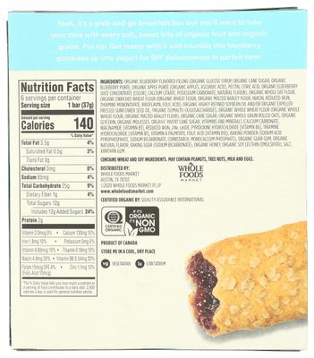 365 by Whole Foods Market, Organic Blueberry Cereal Bar 6 Count, 7.8 Ounce