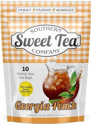 Iced Tea Bags Georgia Peach One Gallon Size 10 Gallon Per Pack, Unsweetened Caffeinated Quick Brew Real Southern Ice Tea by Southern Sweet Tea Company