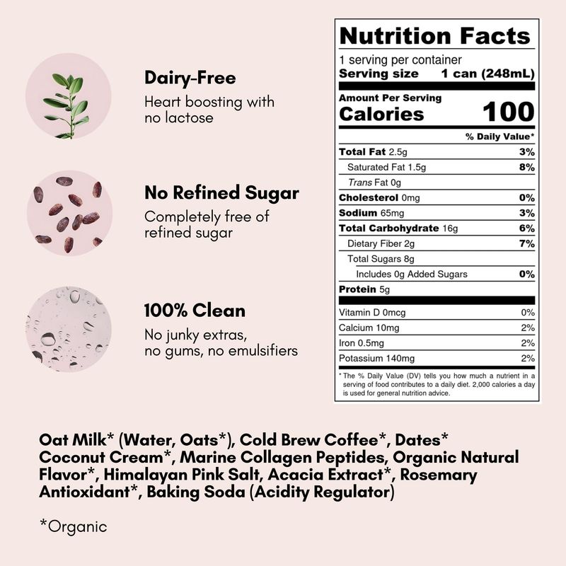 Pop  Bottle Oat Milk Vanilla Lattes  Cold Brew Marine Collagen MCT Oil Oat Milk Organic Dairy Free Gluten Free Vegan Great as Iced Coffee Lightly Sweetened with Dates  8 Fl Oz 12 Pack