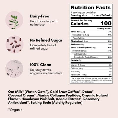 Pop  Bottle Oat Milk Vanilla Lattes  Cold Brew Marine Collagen MCT Oil Oat Milk Organic Dairy Free Gluten Free Vegan Great as Iced Coffee Lightly Sweetened with Dates  8 Fl Oz 12 Pack