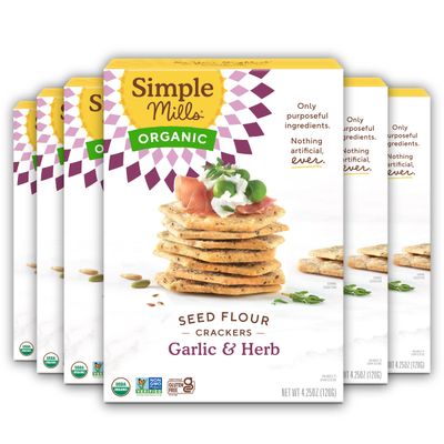 Simple Mills Organic Seed Crackers, Garlic &amp; Herb - Gluten Free, Vegan, Healthy Snacks, Paleo Friendly, 4.25 Ounce (Pack of 6)