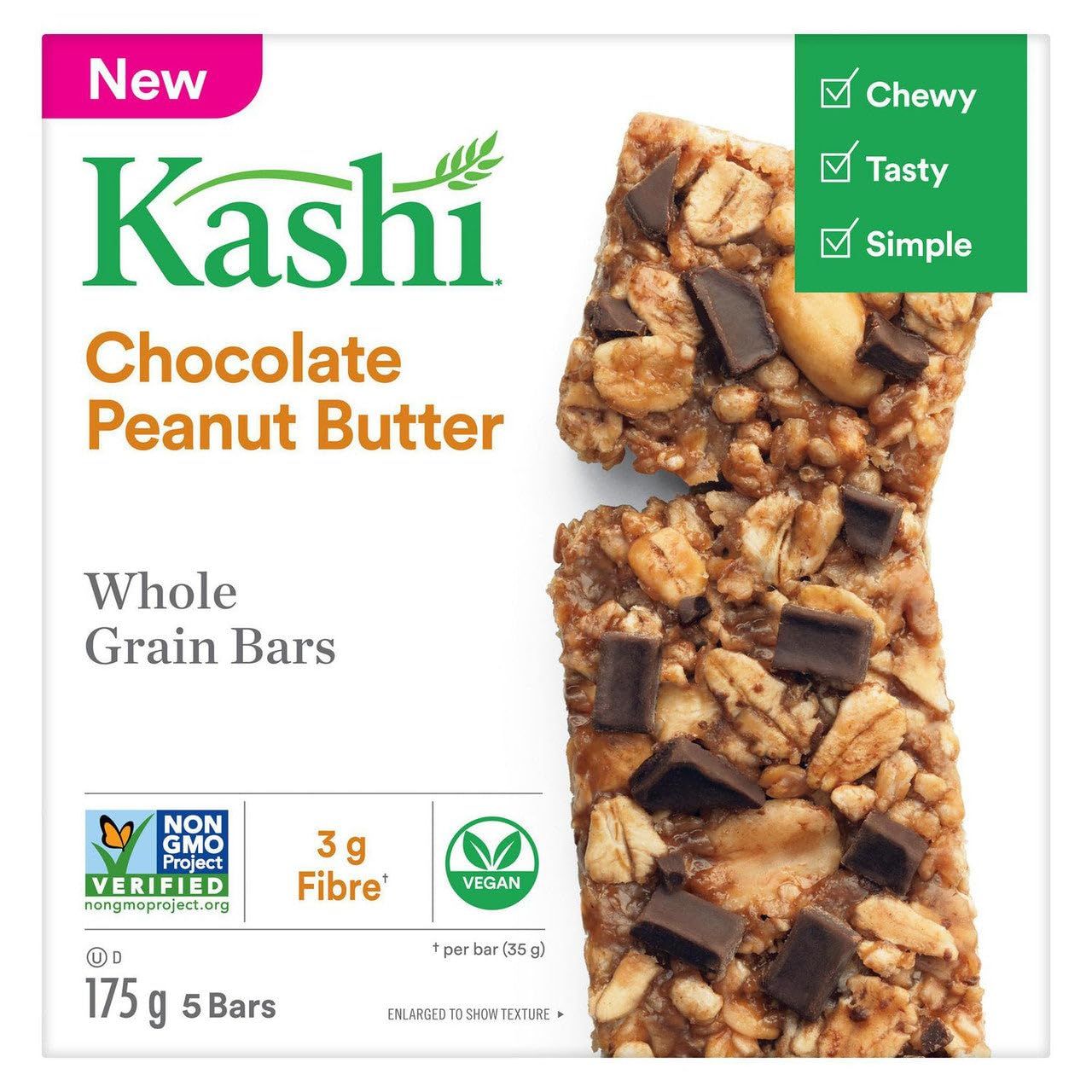 KASHI Whole Grain Bar, Chocolate Peanut Butter, 175g/6.2 oz, 5 bars, Imported from Canada)